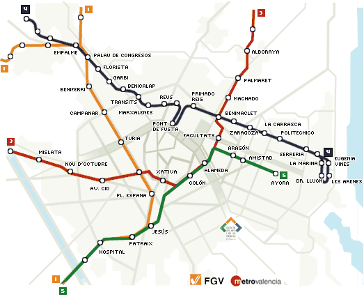 Plano Red Metro de Valencia